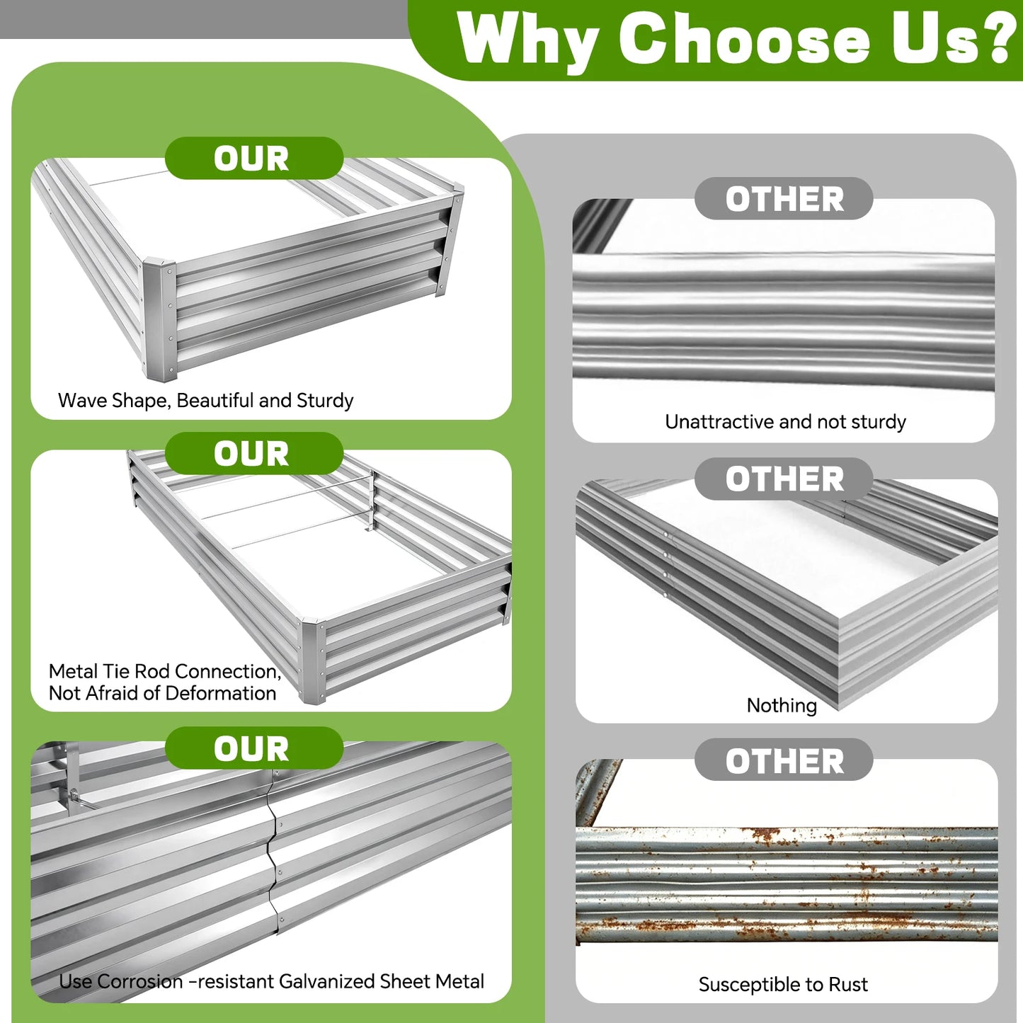 Galvanized Metal Raised Garden Bed for Outdoor Vegetable Planting