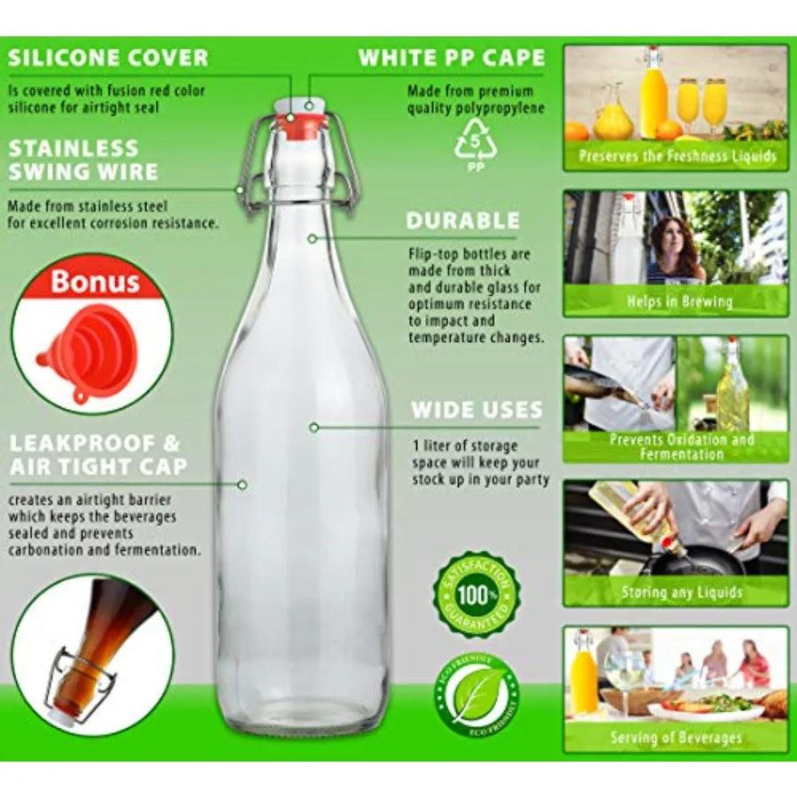 Swing Brewing Flip Top Glass Bottle With Stopper For Beverages