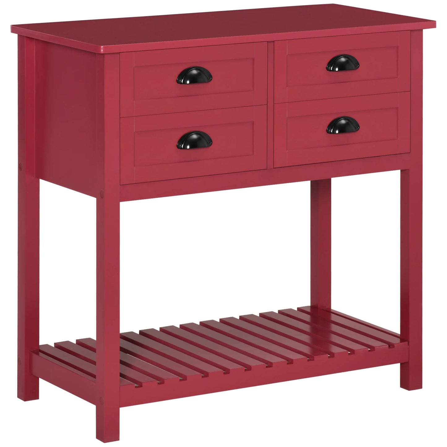 HOMCOM Sideboard Buffet Cabinet with Storage, Modern Coffee Bar Cabinet with 4 Drawers and Slatted Bottom Shelf, Console Table for Kitchen, Living Room, Dining Room, Hallway, Red