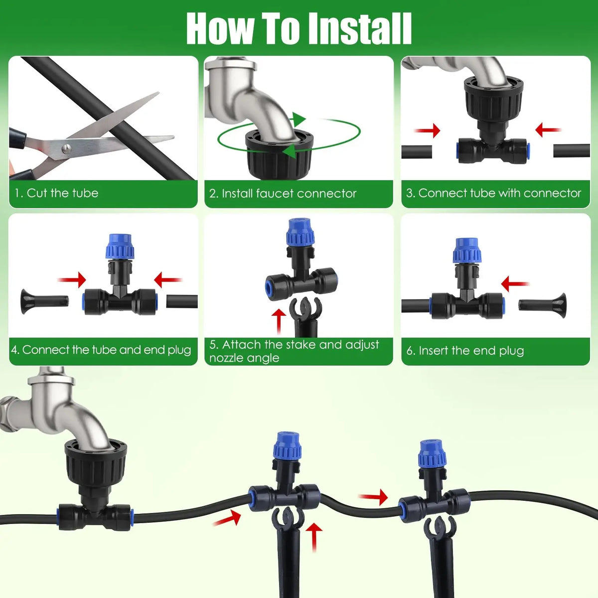 Upgraded Drip Irrigation System Kit 75FT, Adjustable Misting Nozzles Leak-Proof, with 20 Stakes & Nozzles, for Garden/Greenhouse/Outdoor Plants, 1 Set