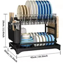 DIAMR 2 Tier Rotating Dish Drying Rack With Utensil Holder