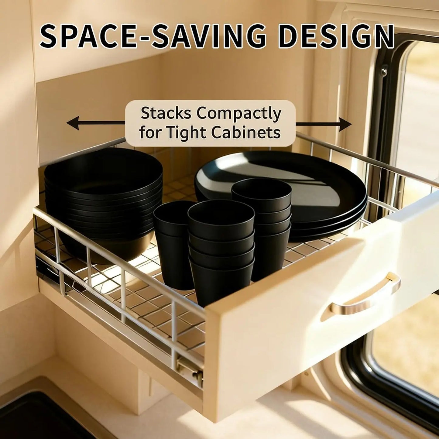 RV Camping Dinnerware Set for 8 Microwave Safe Unbreakable Cutlery