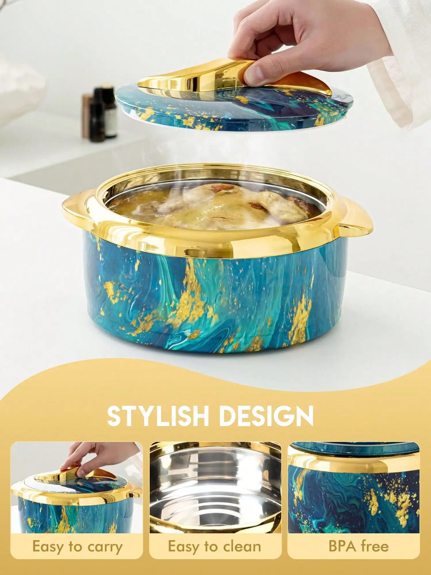 Three-Piece Food Warmer Set With Lids in Stainless Steel
