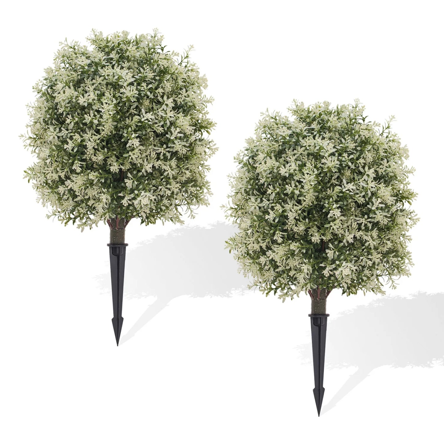 2 Pack Artificial Boxwood Topiary Ball Bush with Ground Spike, Faux Greenery Shrubs, Fake Boxwood Plants for Garden Porch