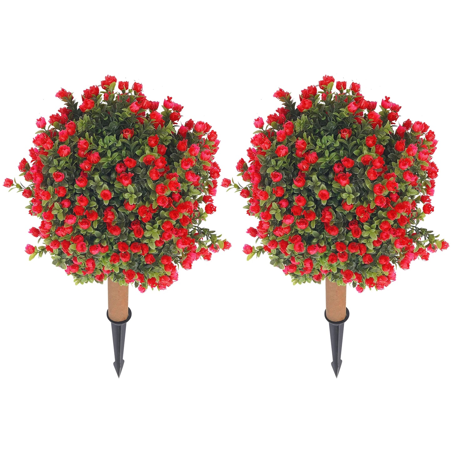 Courtyard Landscape Decor, Artificial Boxwood Topiary Ball Tree, Wood Plastic 69cm 2pcs Red Floral Ground Spike Artificial Boxwood Topiary Ball Tree, Artificial Boxwood Topiary Ball Tree Garden Patio Outdoor Layout Accessory