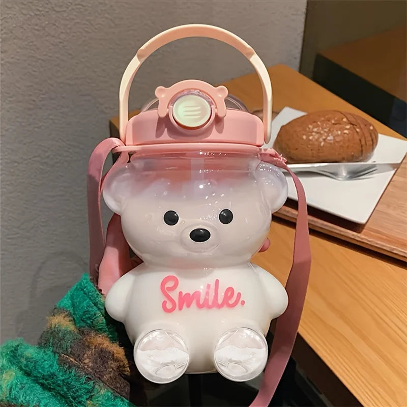 Cute Bear Cup Tumbler With Flip Top Straw Water Bottle