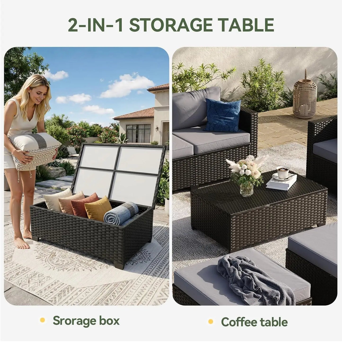 10 Piece Outdoor Patio Furniture Set 9 Seats, Outdoor Sectional with Thick Waterproof Cushions, Patio Conversation Sets, Custom