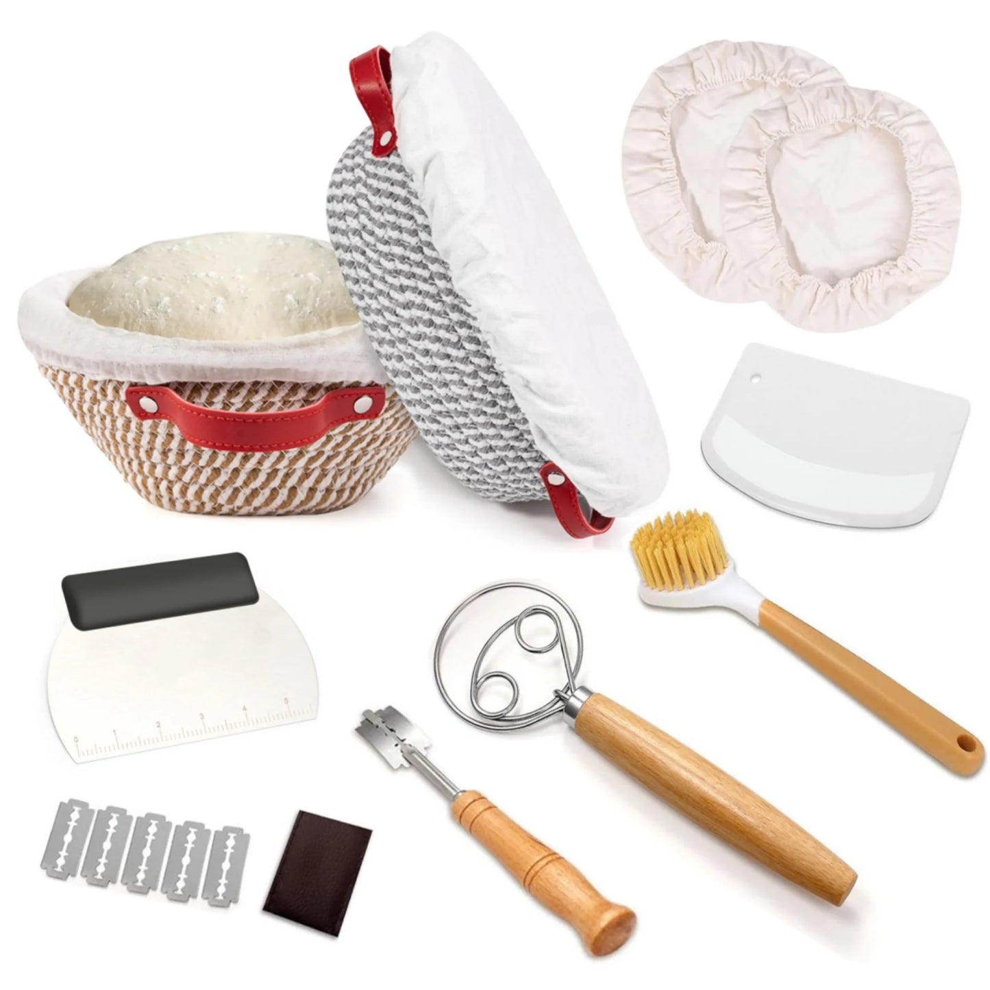 Bread Proofing Basket Set With Banneton Baskets And Dough Whisk