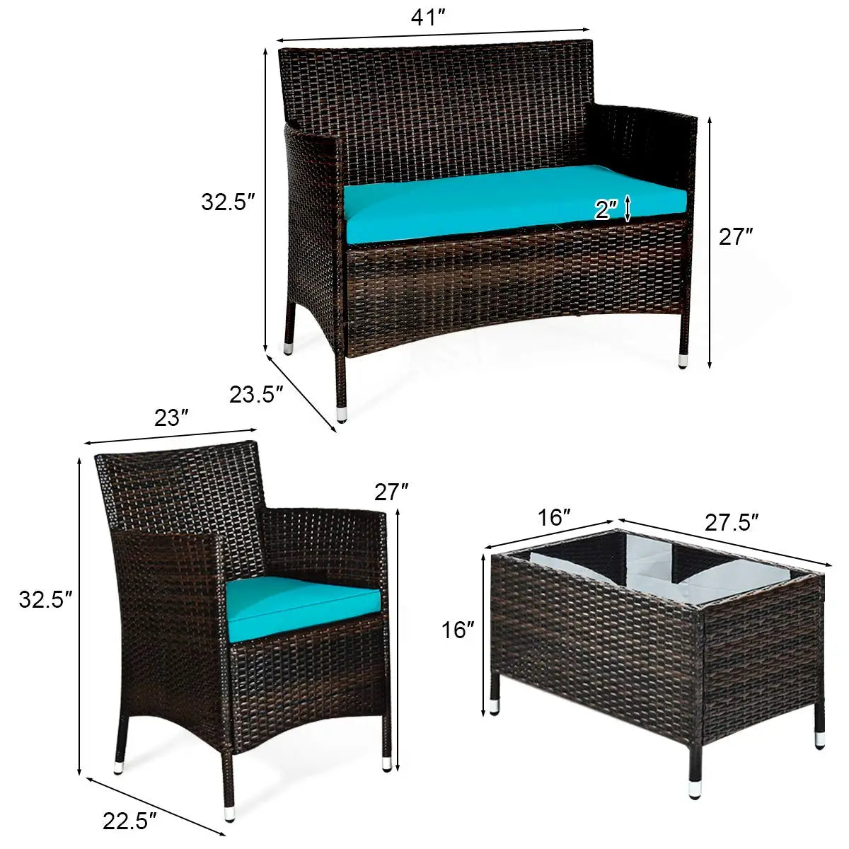 XIAOLANG 4 Piece Rattan Patio Set Outdoor Wicker Conversation Set
