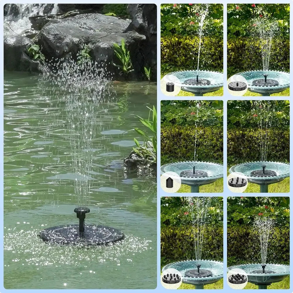 1.5W Floating Powered Water Fountain with 6 Nozzles and Mixer, for Outdoor Garden Pond Pool