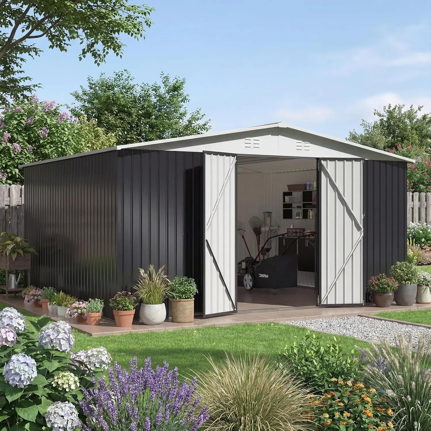 Metal Storage Shed With Lockable Doors For Backyard