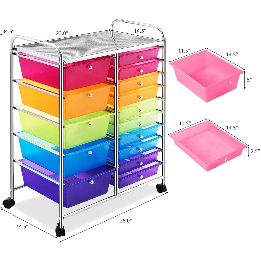 Giantex 15-Drawers Rolling Storage Cart, Mobile Book Paper Organizer Utility Trolley With Wheels, Ideal For School, Office, Home