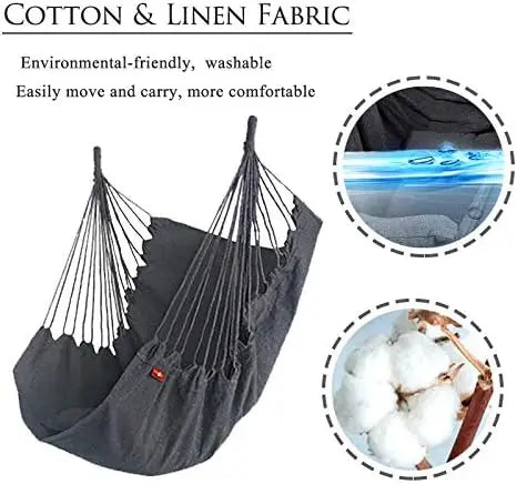 Hammock Chair Hanging Rope Swing, Max 300 Lbs Hanging Chair with Pocket & Durability Perfect for Outdoor, Home, Bedroom, Patio,