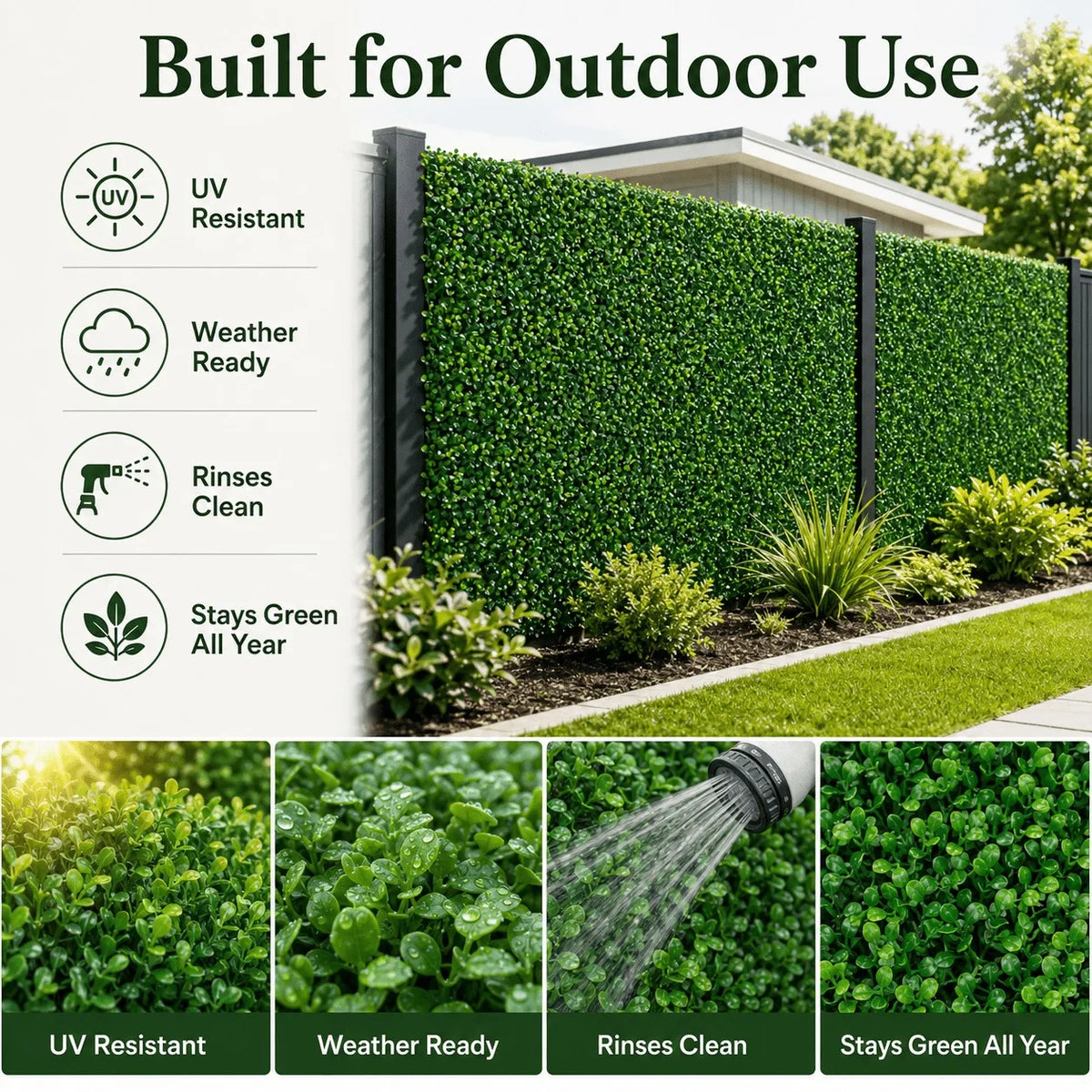12/24 Pack 24x16 Inch Boxwood Hedge Panels, 32/64 Sq Ft, 1.6" UV Resistant Artificial Plant Wall, Privacy Screen for Garden & Backyard