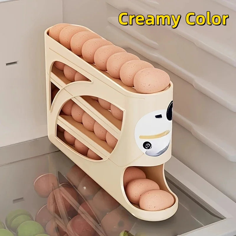 Three-Tier Rolling Egg Storage Container Holds 24 Eggs In Refrigerator