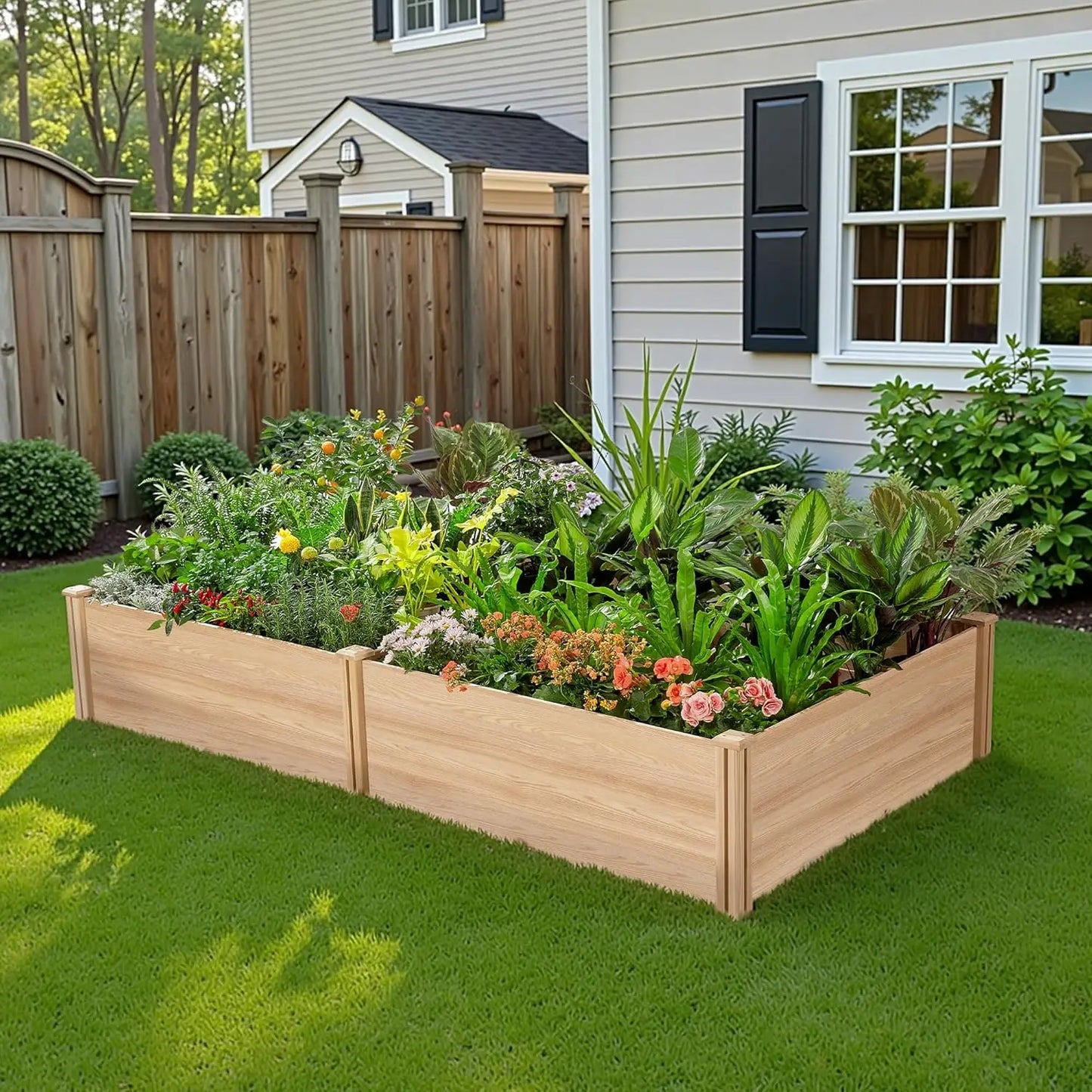 8x4 Ft Wood Raised Garden Bed 15in Deep Open Base Planter Box for Vegetables Herbs Flowers Outdoor Gardening, Customized