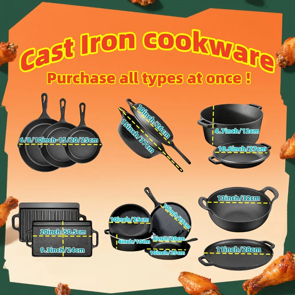 AEDG Three-Piece Cast Iron Skillet Set Preseasoned For Oven Grill Campfire