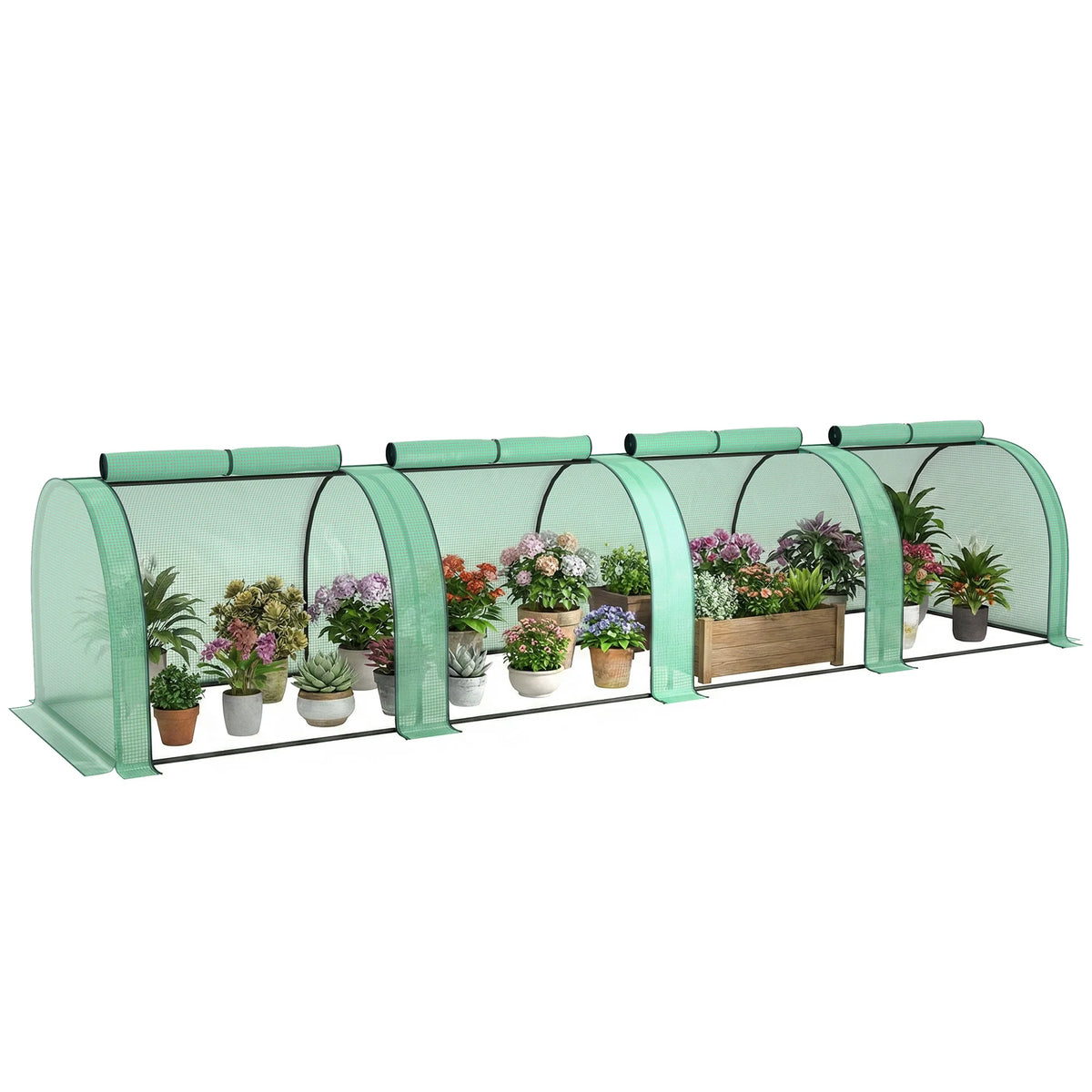 13' x 3' x 2.5' Tunnel Greenhouse Green Grow House w/ Roll Up Doors, Green