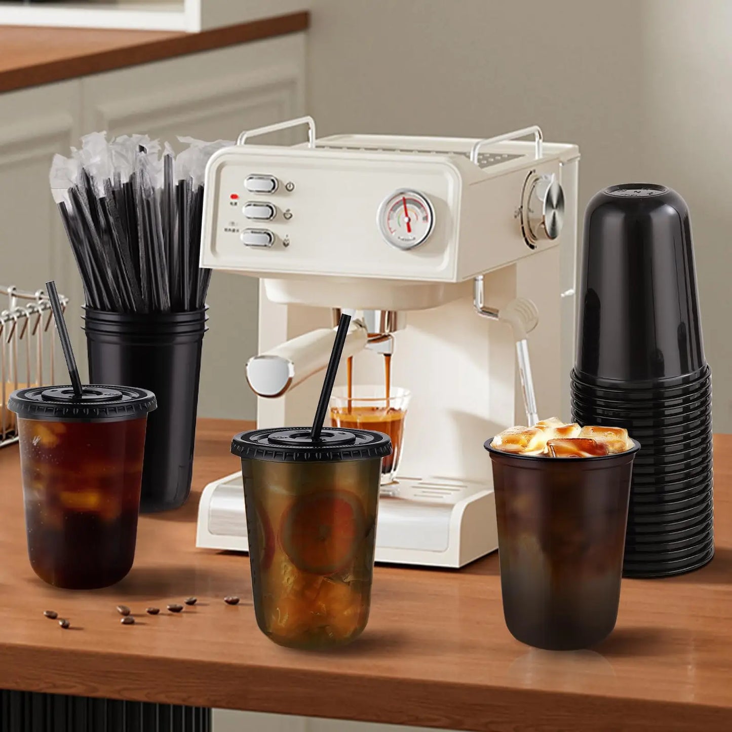 Disposable Cups With Lids And Straws For Parties, 50 Sets