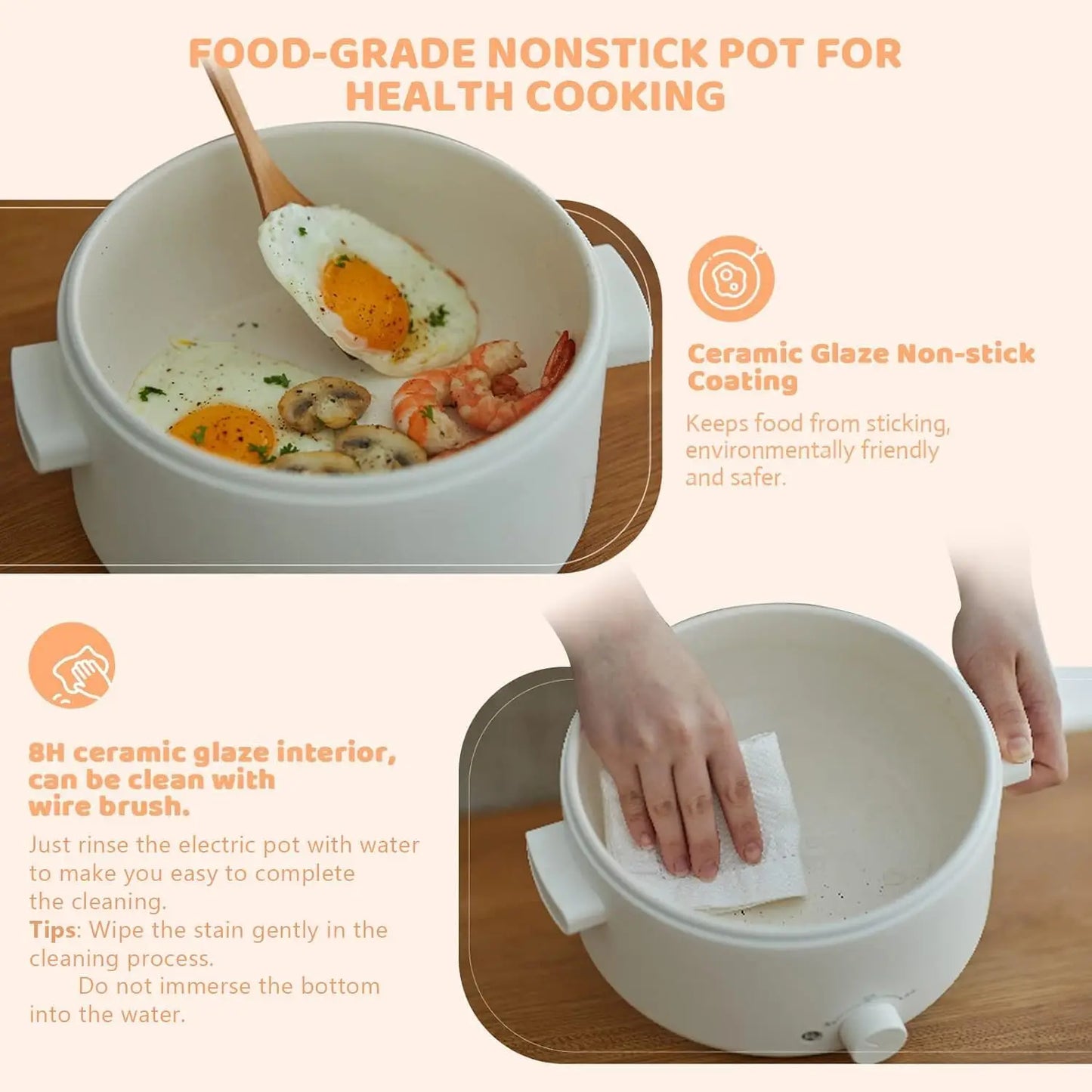 Portable Electric Pot 3L With Ceramic Coating For Hot Pot And Pasta