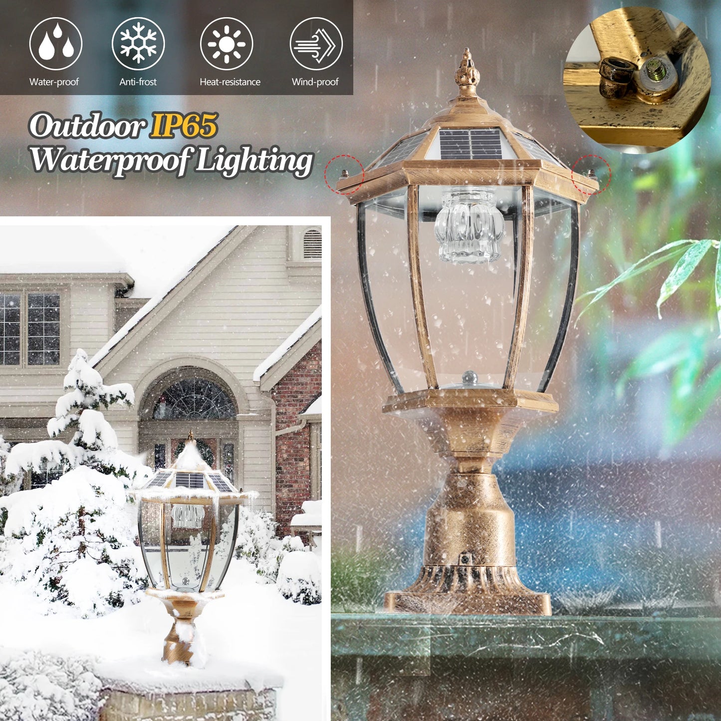 ARLGSITE Vintage Solar LED Post Light Outdoor Garden Lamp