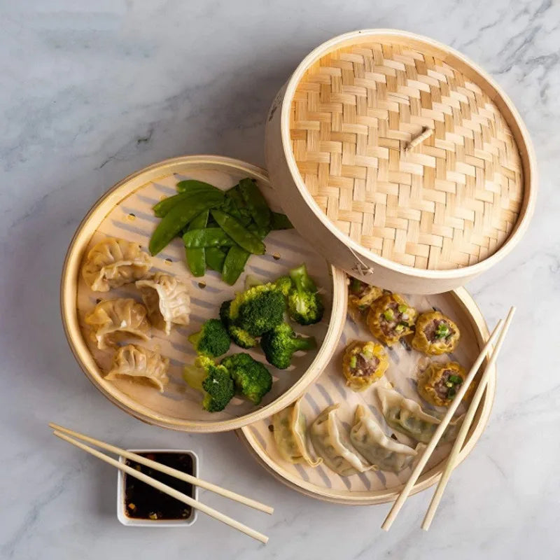 Bamboo Steamer With Lid For Dumplings And Steam Pot