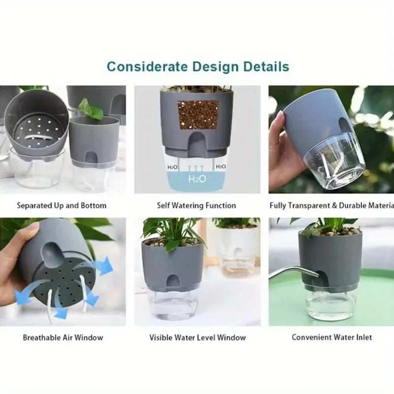 Self Watering Plastic Flower Pot Set Double Layer For Bonsai And Succulents