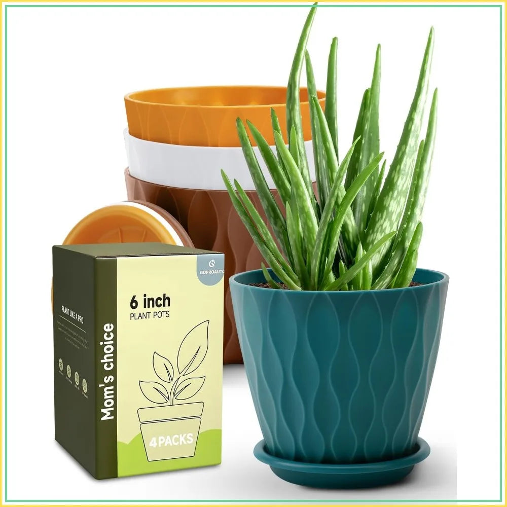 Porcelain Indoor Plant Pots With Drainage And Trays Four Pack