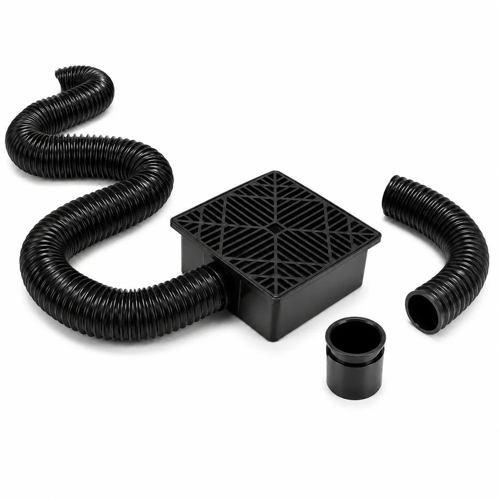 Square Outdoor Drain Catch Basin Kit with Grate Flexible Corrugated Drain Pipe Yard Patio Lawn Garden Downspout Surface Water Drainage System