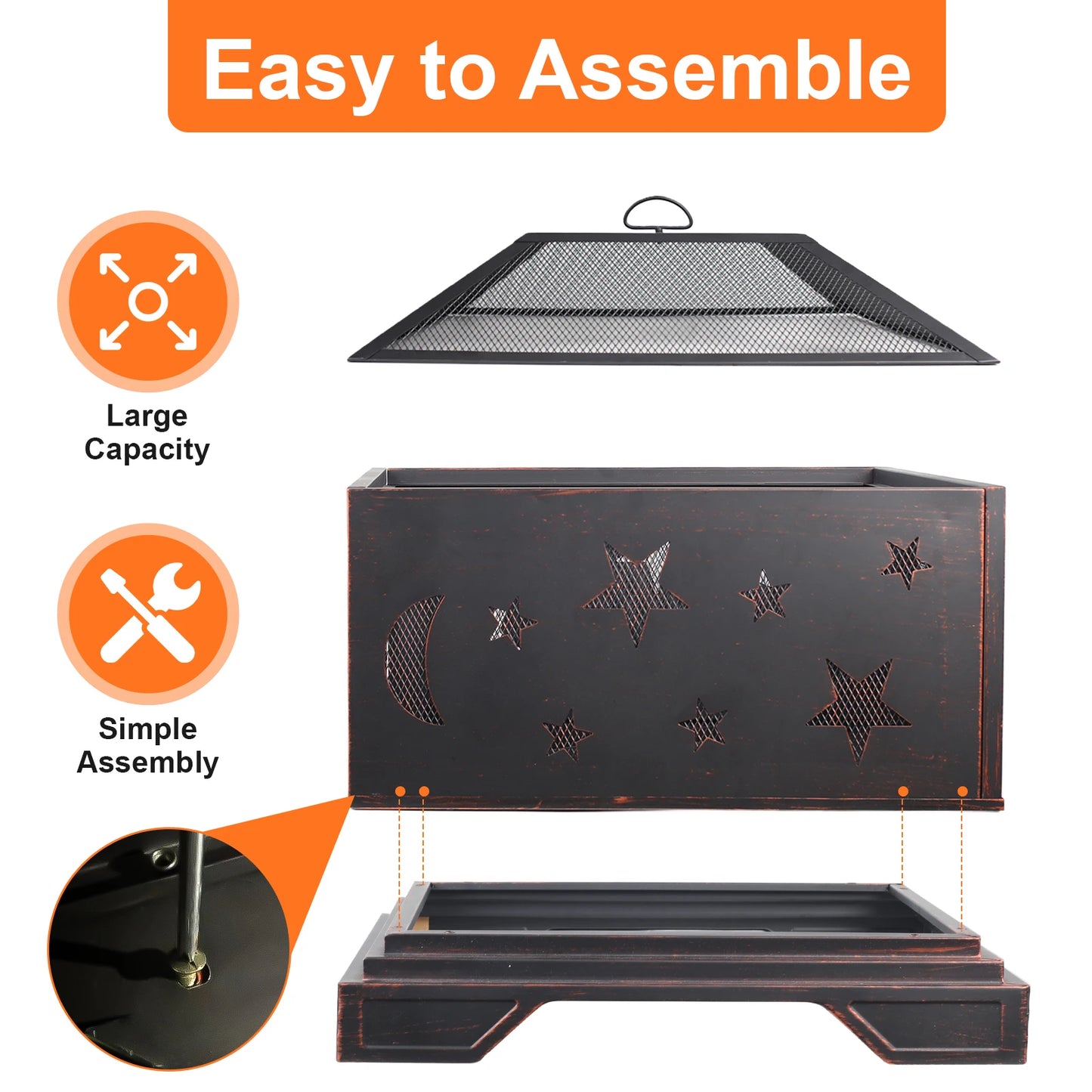 Wood Burning Fire Pit With Grill And Spark Screen Outdoor