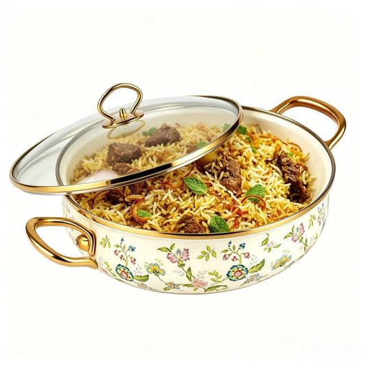 VAETTLO Vintage Enamel Stock Pot With Glass Lid For Stovetops