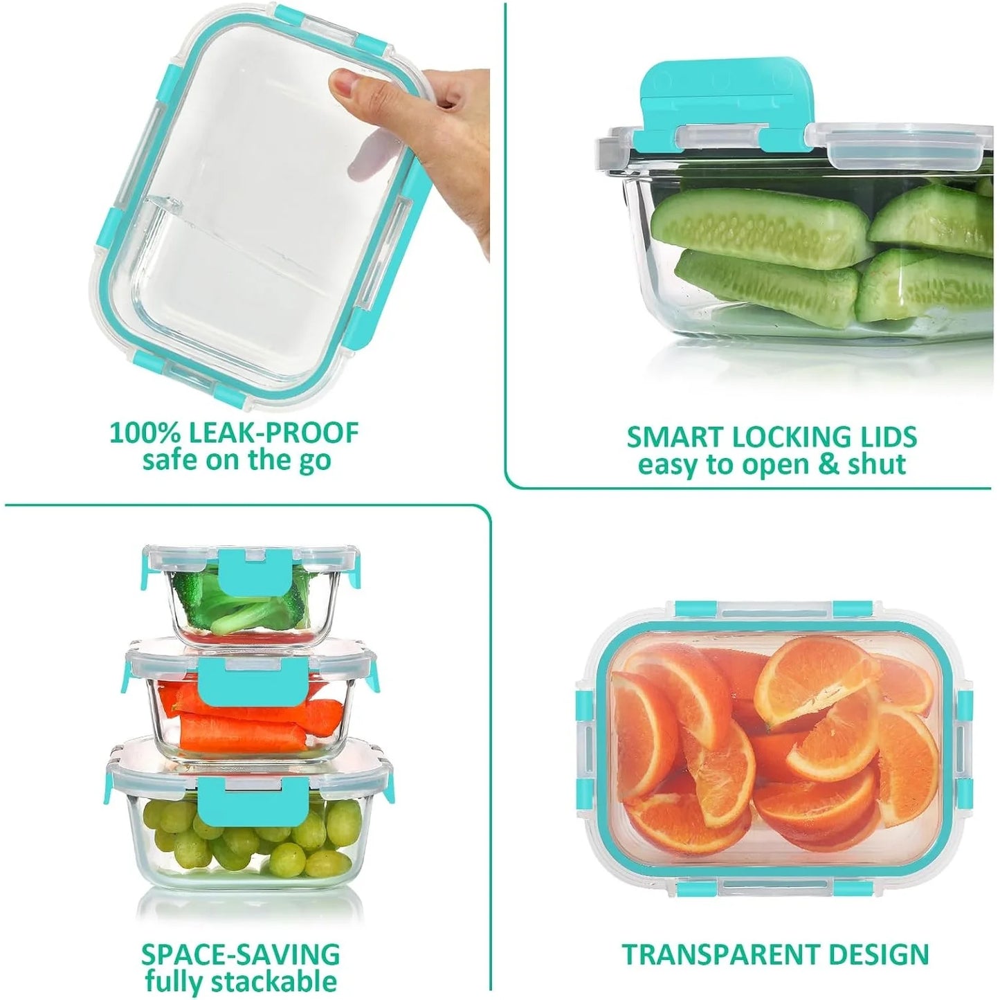 Glass Meal Prep Food Storage Containers Set Airtight BPA Free
