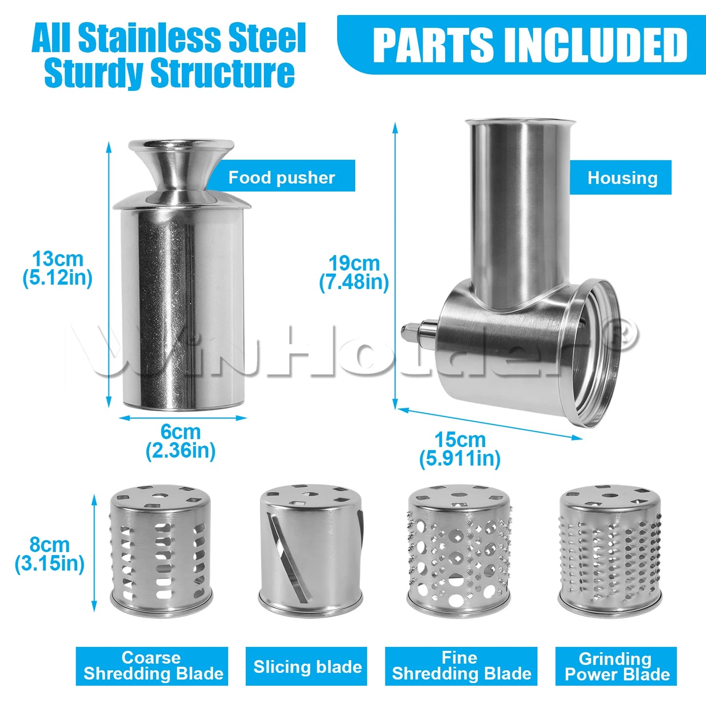 2Set Large 4 Cutting Blades Stainless Steel Slicer Shredder Attachment+Food Meat Grinder Attachment For KitchenAid Dishwasher Safe Vegetable Cheese Grater Accessories