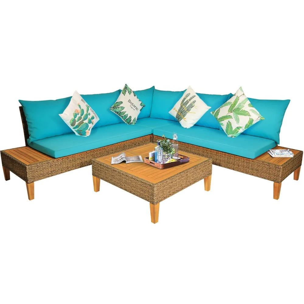 Eight Piece Rattan Patio Sofa Set With Cushions All Weather