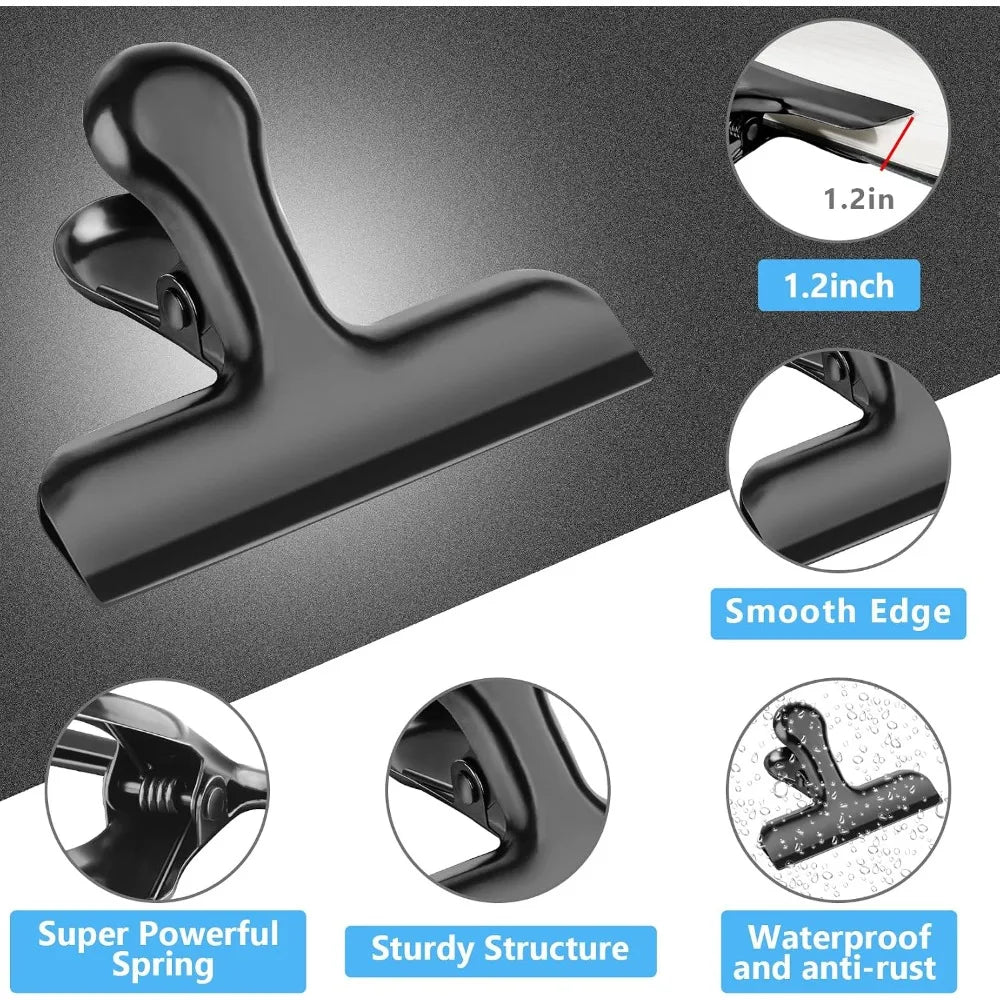 Heavy Duty Stainly Steel Chip Bag Clips 8 Pack Strong Food Bag Sealer Clamps for Kitchen Pantry Storage Keep Food Fresh Seal Coffee Snack Pet Food Bags Lock Tight Closure for Chips Cookies Nuts Candy Pasta Office and