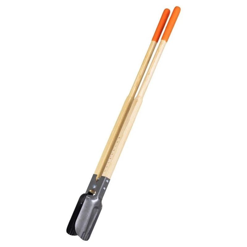 Manual Soil Auger 57.5-Inch For Fencing Landscaping Gardening, Wood Handle Scale Markings Metal Blade Heavy Duty Tool