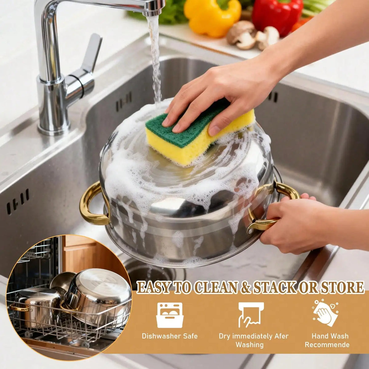 Stainless Steel Pot Set Modern Luxury Cookware Stock Pot Set Silver Body Gold Handles 10 Pcs Set 5 Pots 5 Lids Multi Size Deep Stock Pot For Home Kitchen Restaurant Cooking Soup Noodles Hot Pot Pasta