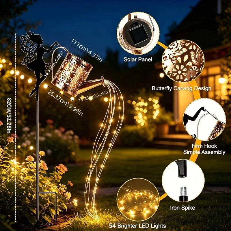 Solar Fairy Watering Can Lights Waterproof, Solar Lights Outdoor Decorative Garden Decor Metal Hanging Lights for Outside Patio Pathway Yard, Christmas Birthday Gardening Gifts
