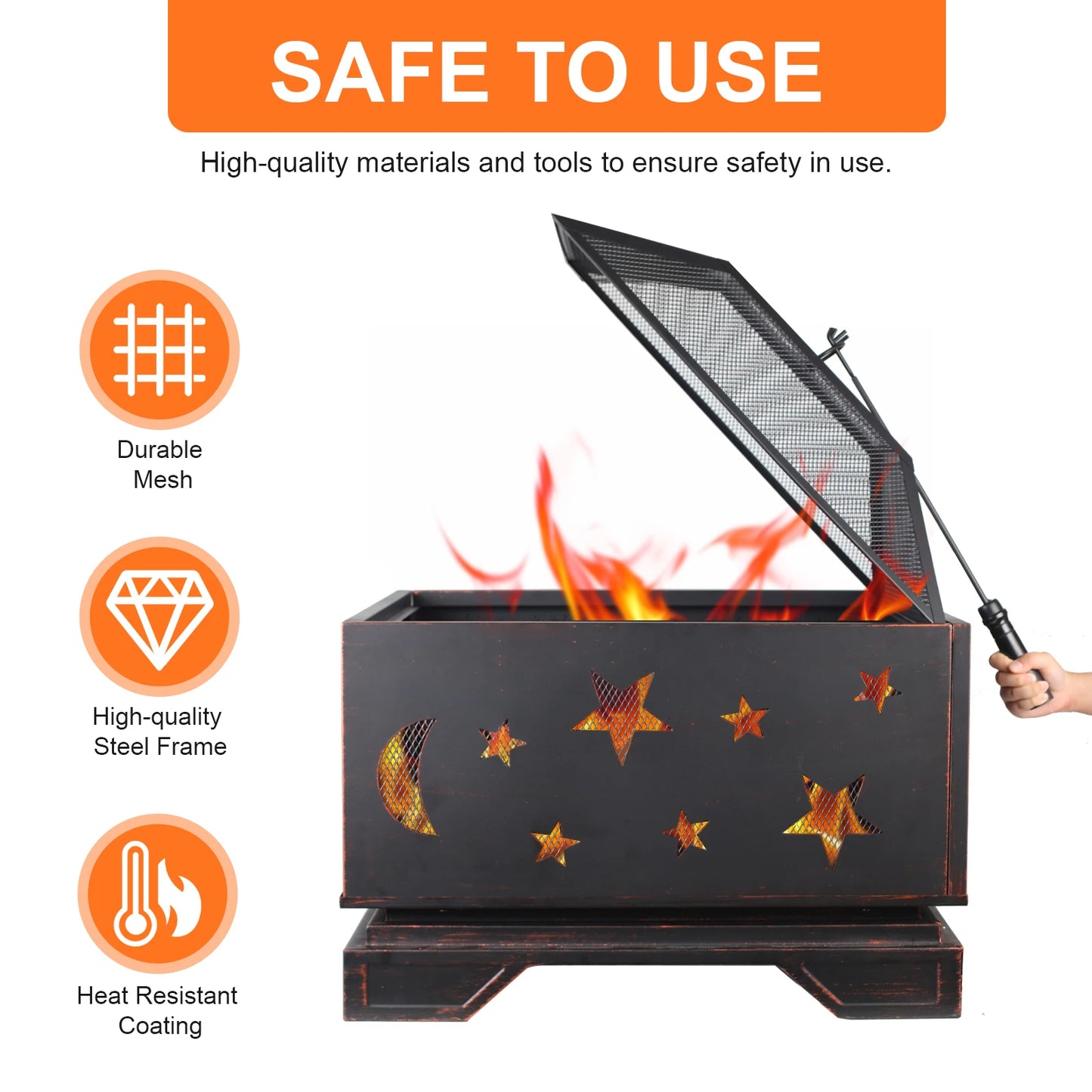 Wood Burning Fire Pit With Grill And Spark Screen Outdoor