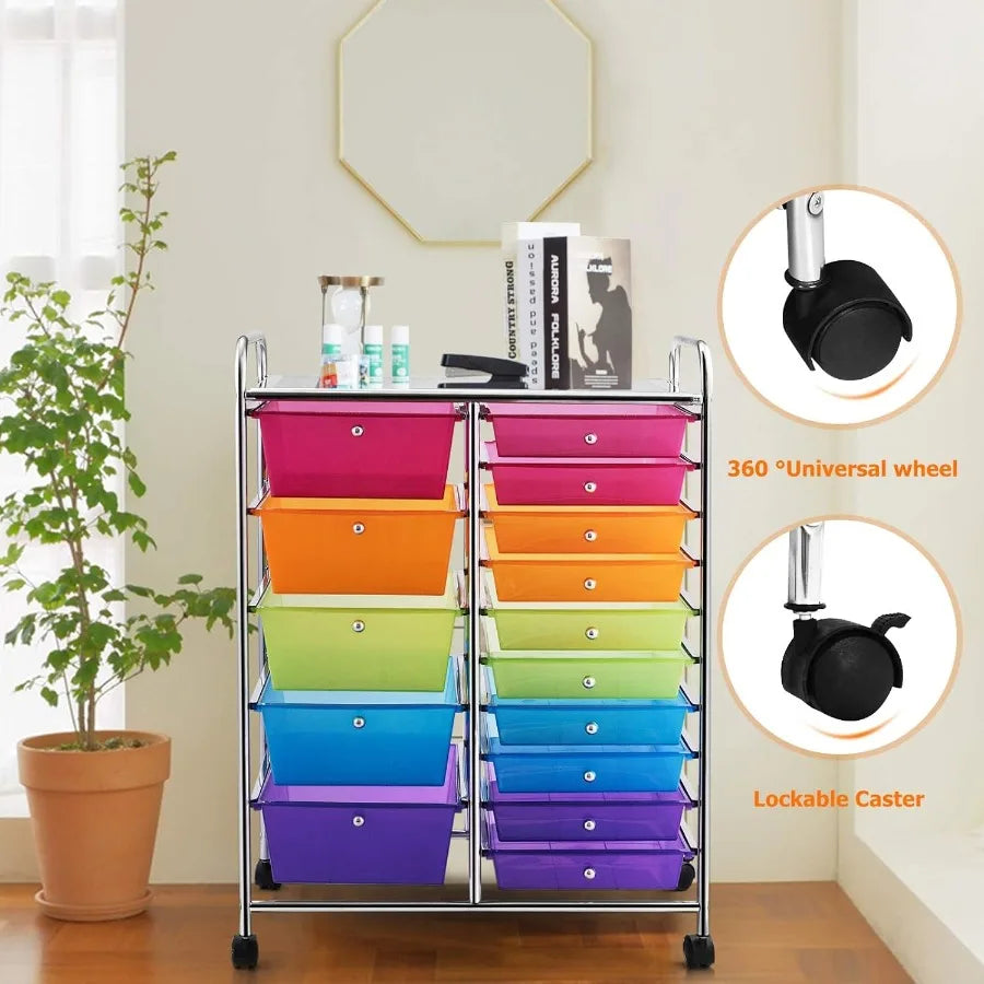 Giantex 15-Drawers Rolling Storage Cart, Mobile Book Paper Organizer Utility Trolley With Wheels, Ideal For School, Office, Home