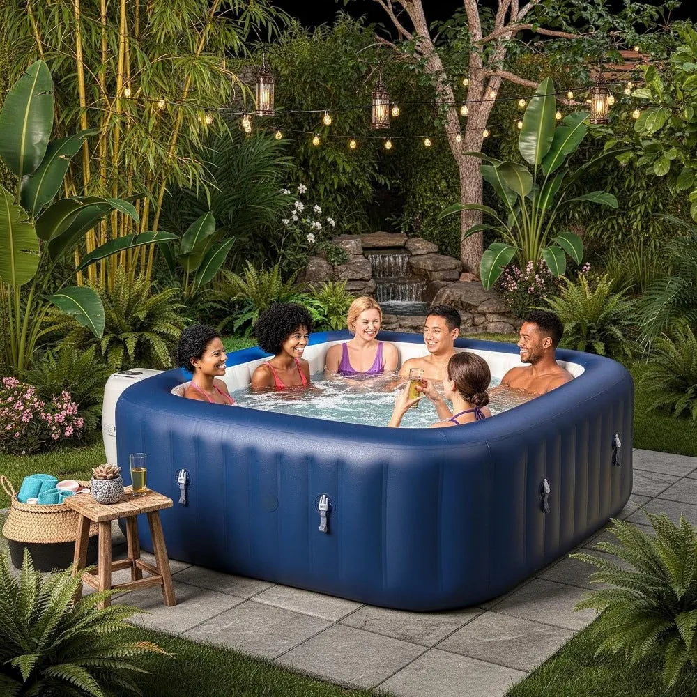 Energy‑Efficient Square Inflatable Hot Tub, Portable Outdoor Spa, 4‑6 Person, 140 AirJets, 71", Custom