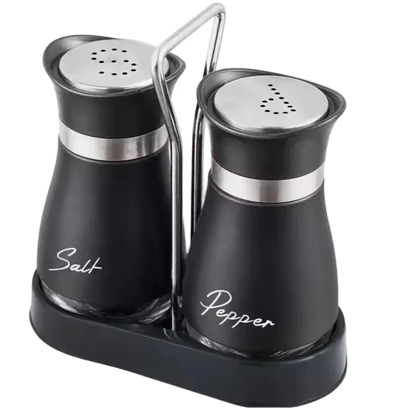 Kitchen Glass Spice Bottle Set Adjustable Refillable Salt and Pepper Shakers with Shelf Spice Dispenser with Pour Holes