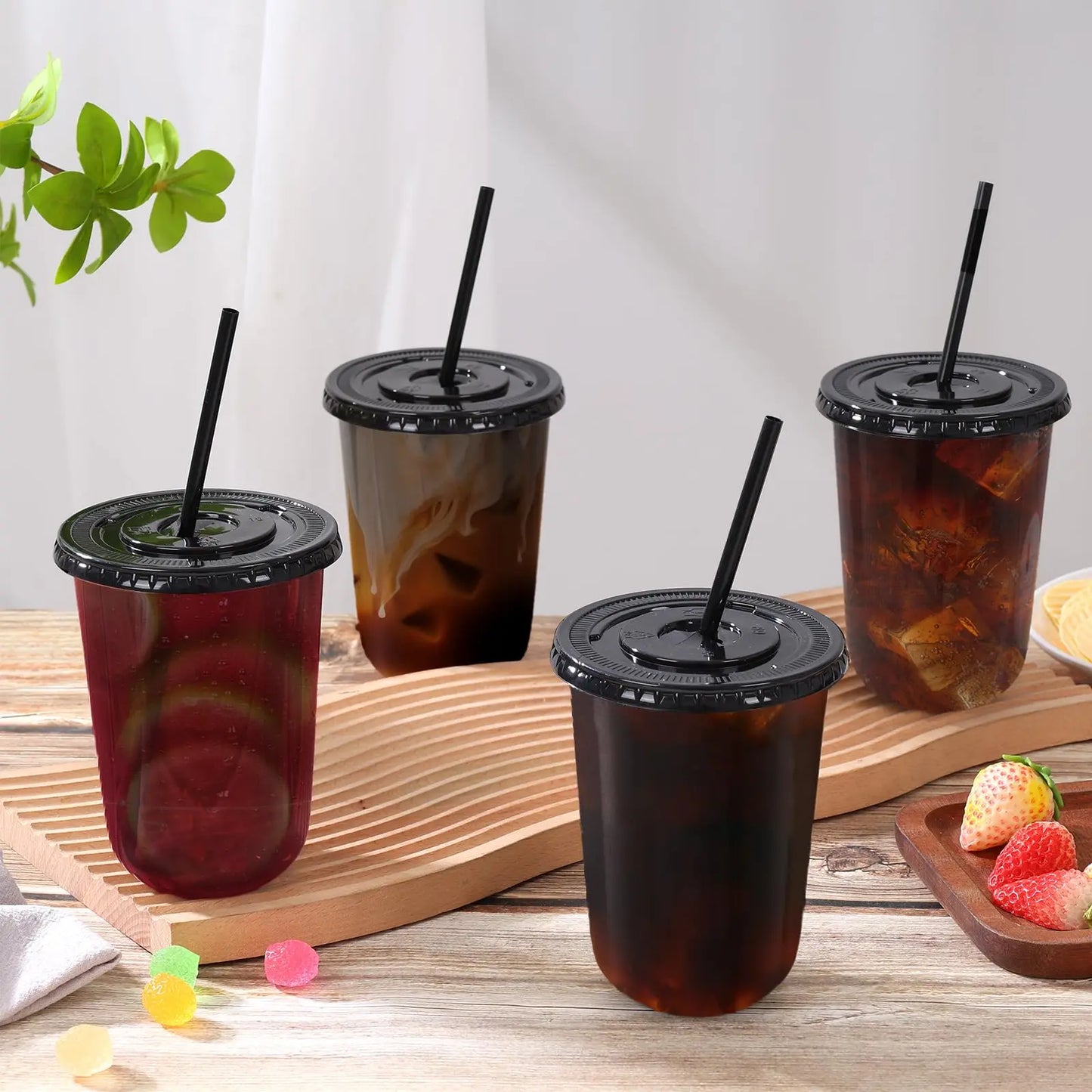 Disposable Cups With Lids And Straws For Parties, 50 Sets