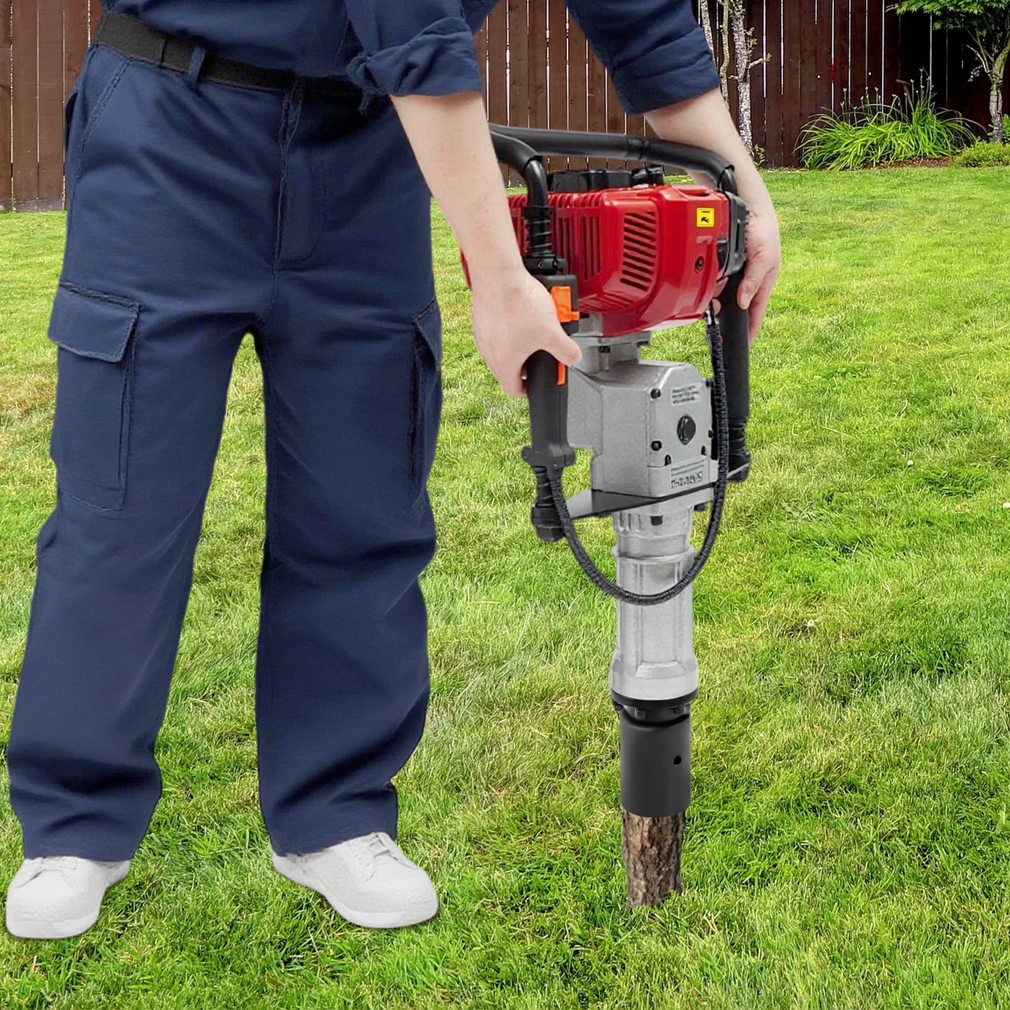 52CC 2-Stroke Gas Post Driver, 1900W Heavy Duty Pile Driver with 2 Driving Heads (55mm/70mm), Anti-Vibration Petrol Piling Tool for Fencing, Farm, Construction (1L Tank)