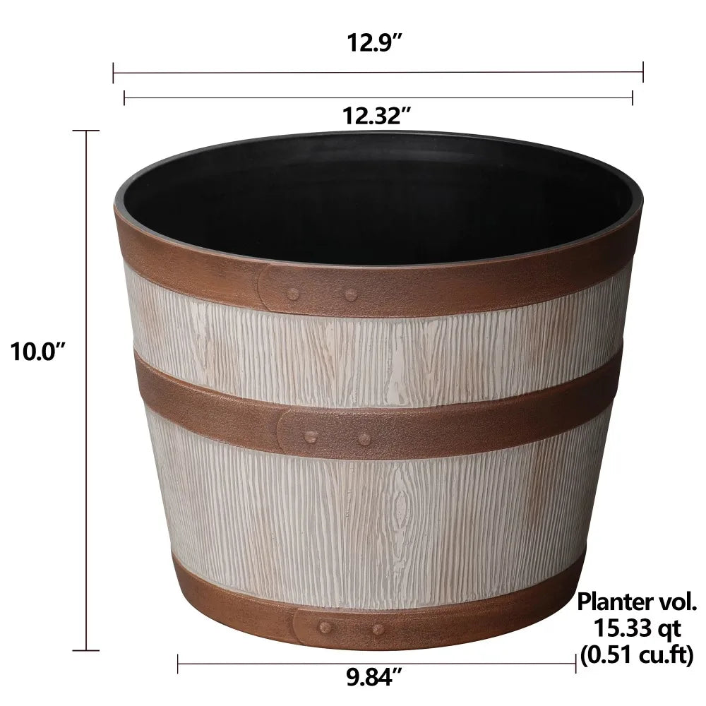Whiskey Barrel Planter Outdoor Resin Garden Container
