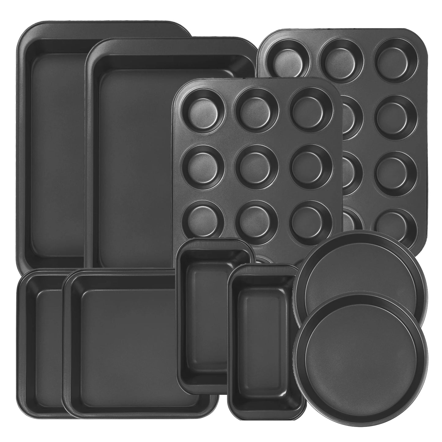 KOOMADE 10Pcs Nonstick Carbon Steel Bakeware Set Copper Coated Baking Pans Cookie Sheet Muffin Loaf Round Square Roasting Tray Oven Safe Dishwasher Safe Kitchen Baking Utensils