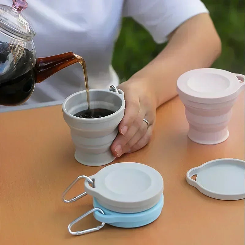 Silicone Folding Telescopic Cup With Lid For Tea And Coffee
