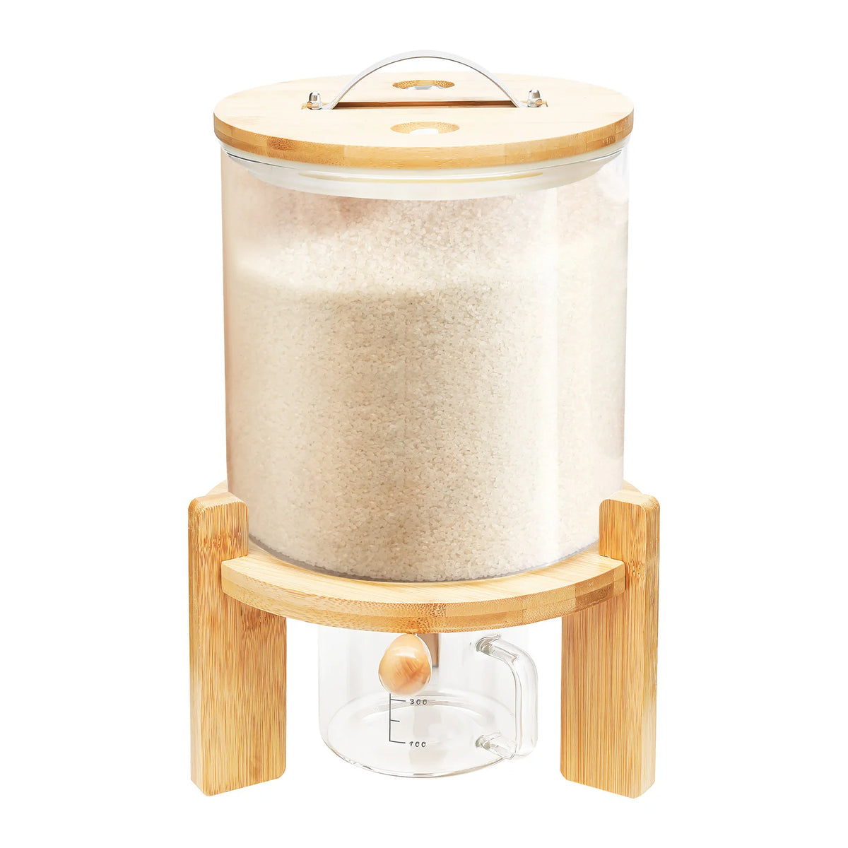 5L 1.32Gal Airtight Cereal Dispenser Stainless Steel Glass Silicone Bamboo Measuring Cup Moisture Proof Grain Storage Container