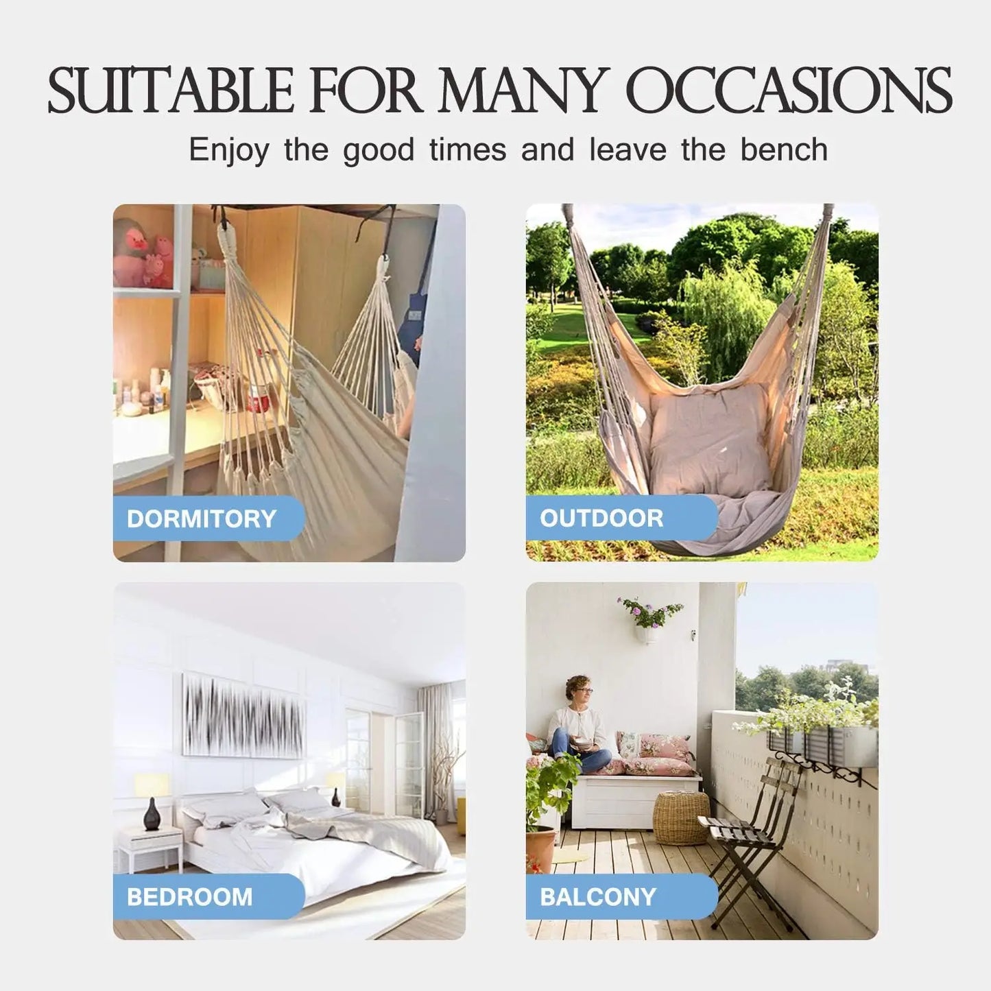 Hammock Chair Hanging Rope Swing, Max 300 Lbs Hanging Chair with Pocket & Durability Perfect for Outdoor, Home, Bedroom, Patio,