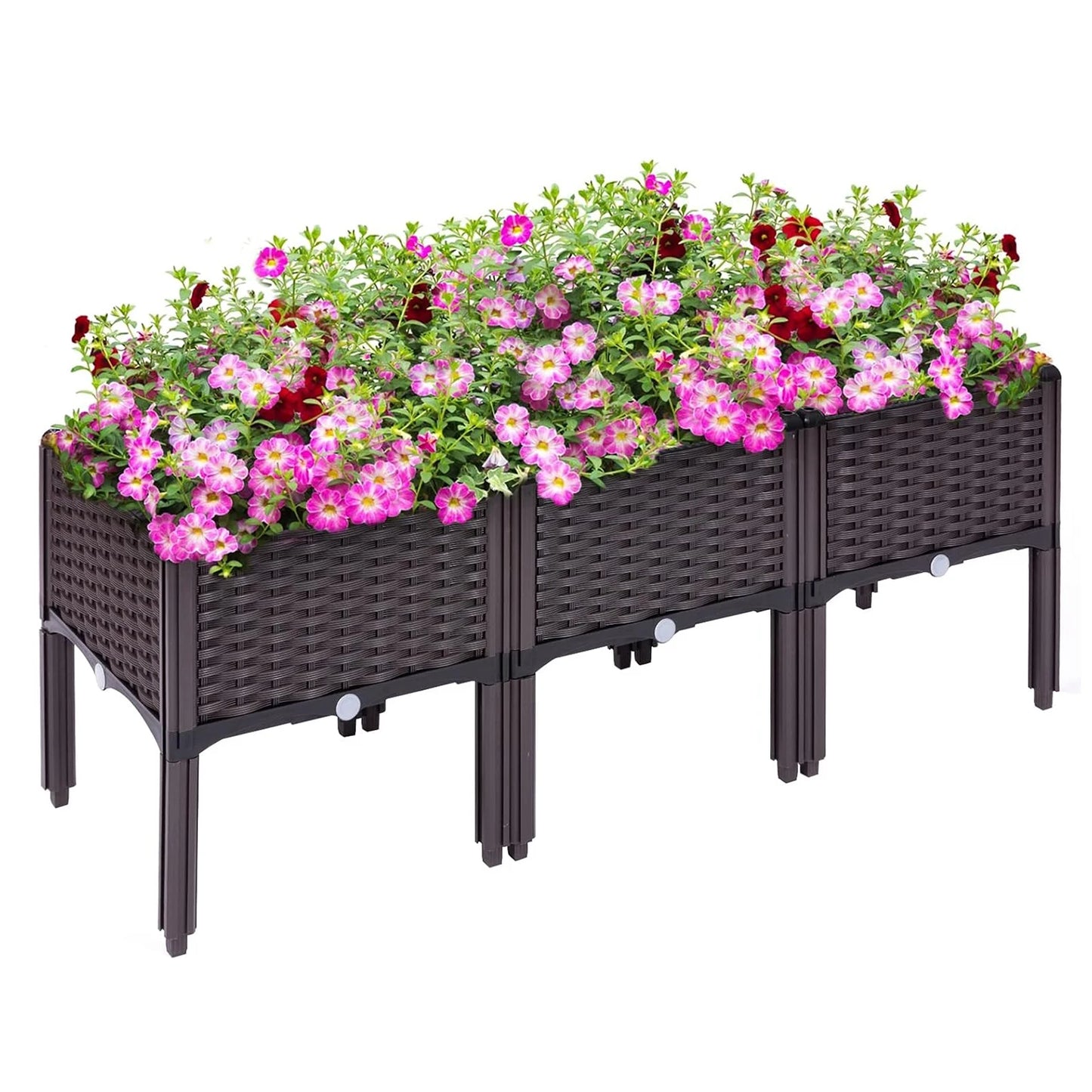 Three Pack Raised Garden Planters With Legs And Drain Outlet
